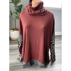 First Love by Lovelyn Sweater Rust Animal Print Oversized S Top Soft